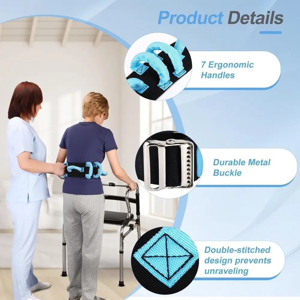 

Регулируемый пояс для ходьбы для пожилых людей, нескользящий, дышащий, с металлической пряжкой и 7 ручками, для безопасного перемещения и подъема, для ухода за пожилыми