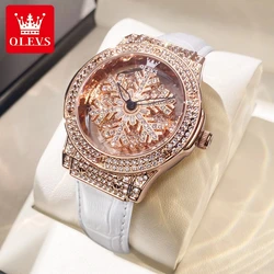 OLEVS Fashion Starry Sky Women Watches Creative Rotate Dial Luxurious Clock Female Quartz Watch Leather Strap Wristwatches mujer