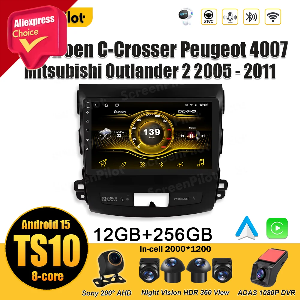 

Android 15 For Citroen C-Crosser Peugeot 4007 Mitsubishi Outlander 2 2005 - 2011 Stereo Head Unit GPS Navigation Multimedia Vide