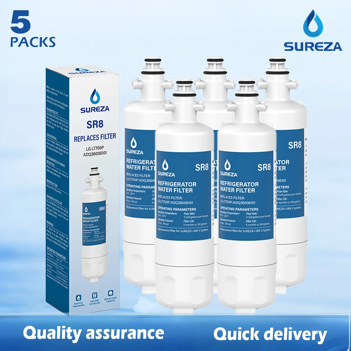 

ADQ36006101 Replacement for LG LT700P Refrigerator Water Filter Kenmore 9690 469690 ADQ36006102 LFXS30766S RFC1200A, 5 PACK