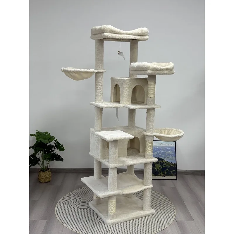 68 Inch Modern Luxury Multi Level Beige Cat Tree Super Large Perch Indoor Home US Free Shipping Machine Washable Removable Cats