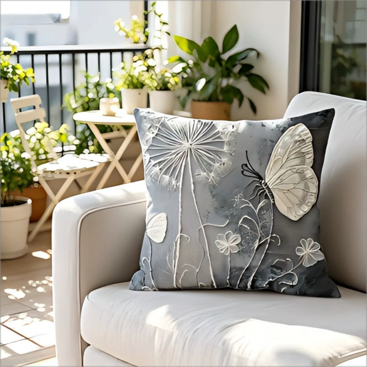 2D Löwenzahn-Schmetterling Kissenbezug Boho Blumen Natur Druck Dekorativer Kissenbezug für Landhaus-Dekoration