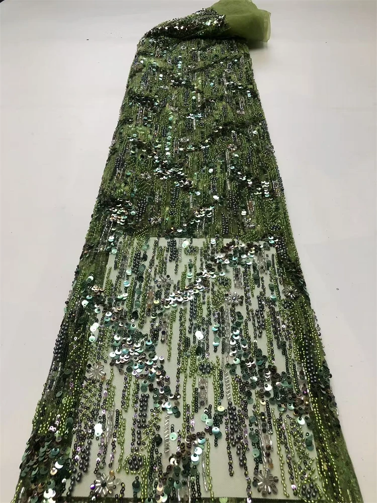 

3D Handmade Beads Embroidery French Sequin Lace High-End African Nigeria Fabric for Evening Wedding Dress 5Y