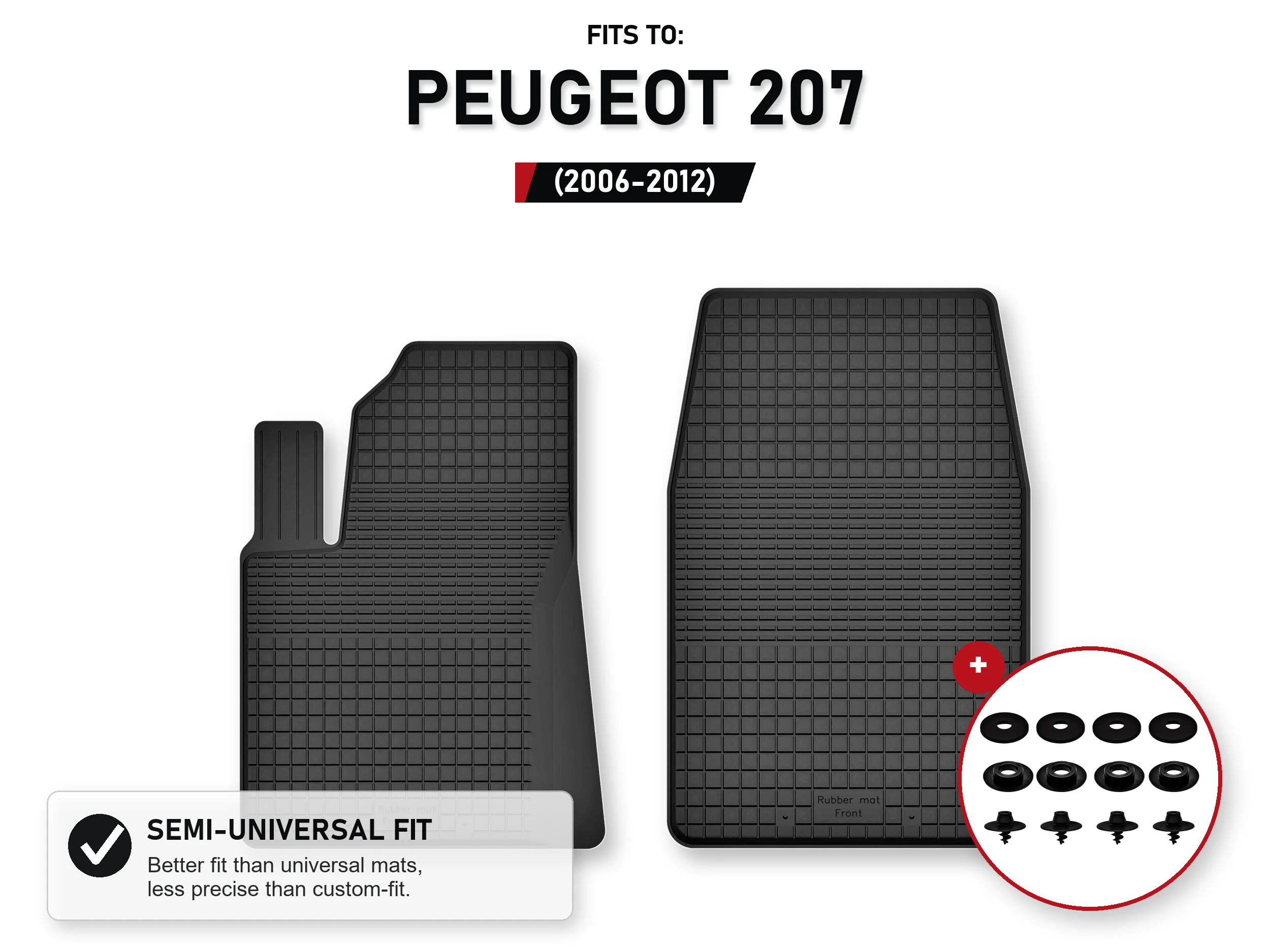Automatten rubberen voorbak voor: Peugeot 207 2006-2012 met stoppers