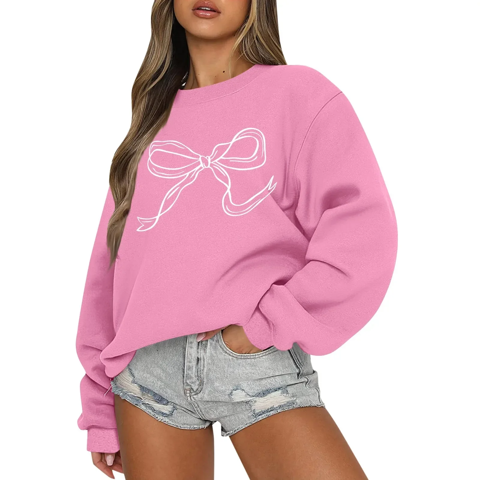 2025 كم طويل Crewneck المرأة البلوز الخريف الشتاء ملابس طويلة الأكمام بلوزات على الموضة غير رسمية الخروج الشارع الشهير #3