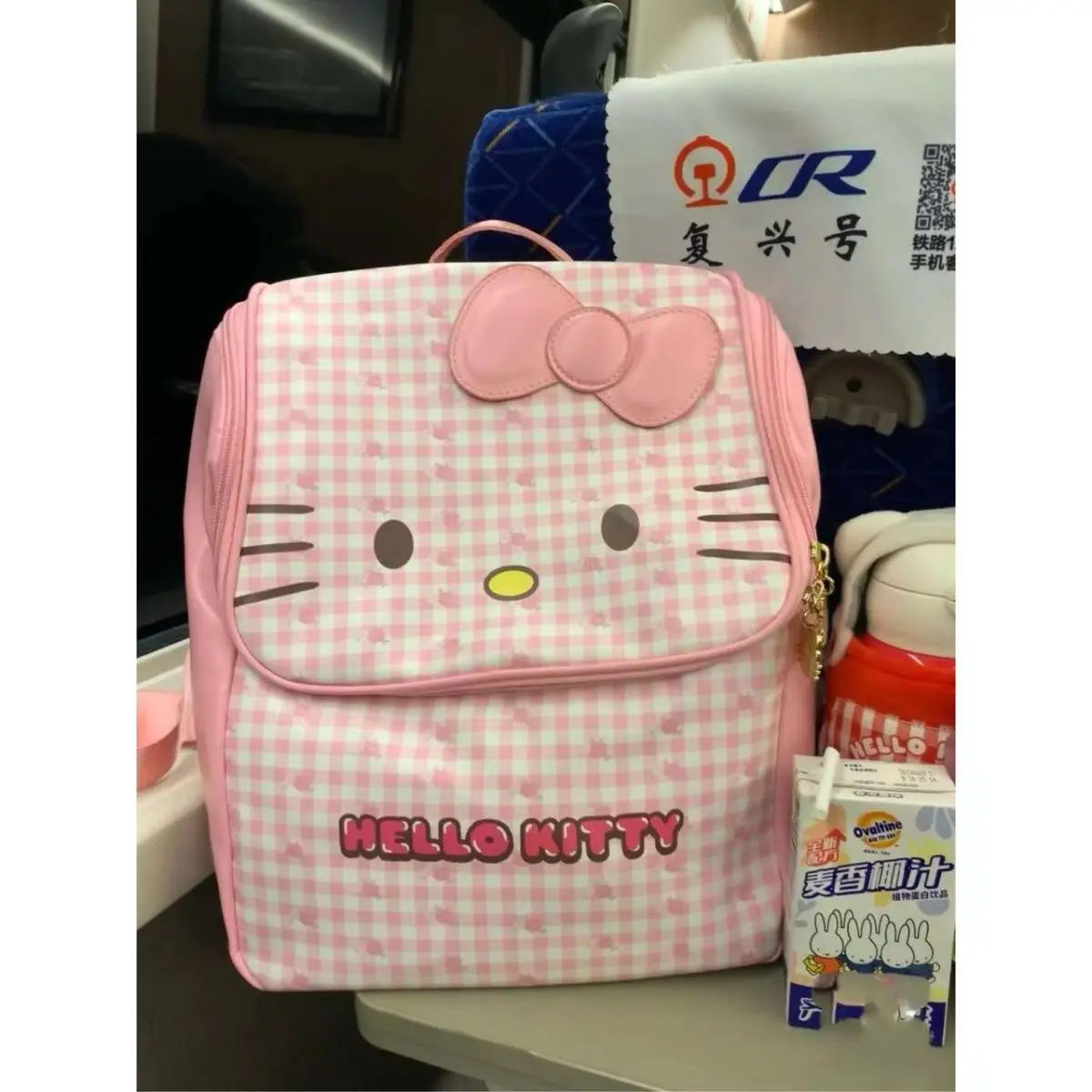 Mochila bonito Hello Kitty para menina, bolsa de escola de couro PU, saco de viagem vintage, laptop feminino, estudante universitário, novo, Y2K