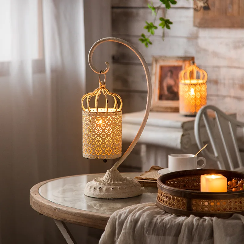 American retro hollow carved horse lamp handmade old living room household candlestick candle ornament homestay decoration