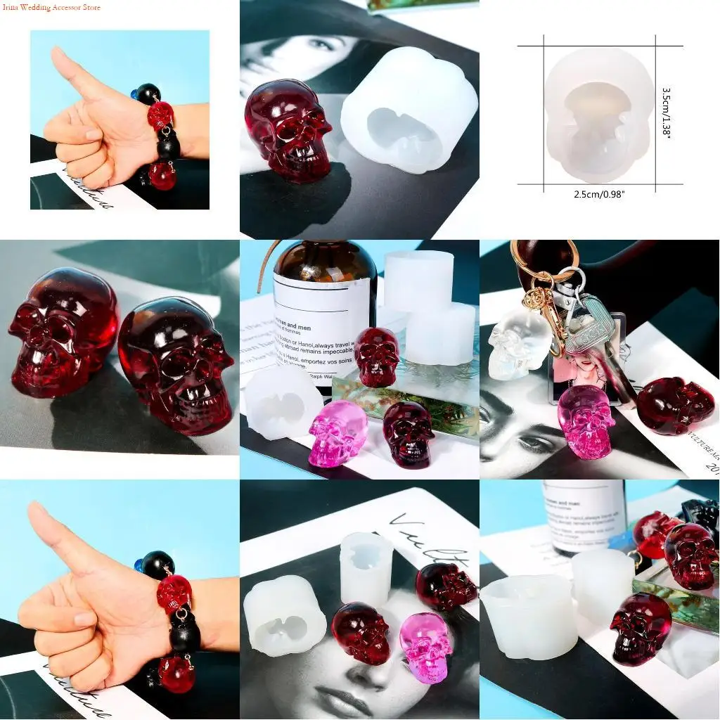 G92D Handmade for Key Chain Resin Casting Mold for Creative Skull for Head Keychain Resin Mold DIY Crafts Bracelet Pendant
