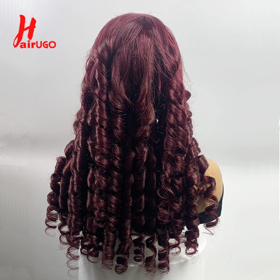 99J Bounce Curly Lace Front Wig Burgundy Loose Wave 13x4 Lace Front Human Hair Wigs With Baby Hair Remy Transparent Lace HairUGo