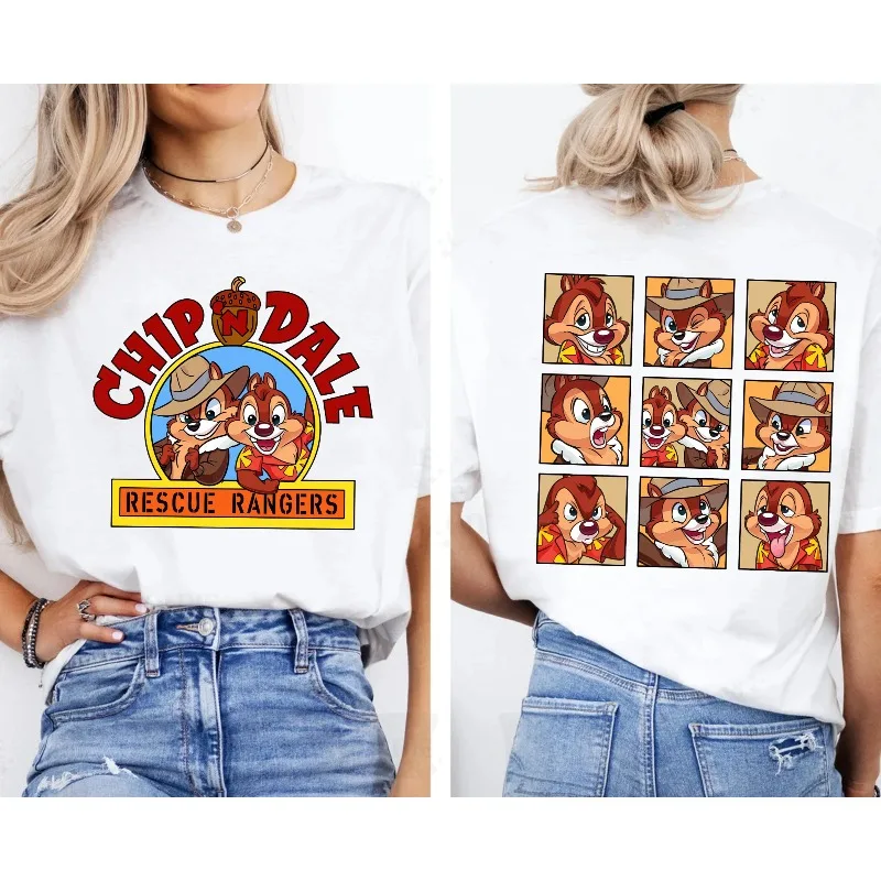 قميص Disney ذو وجهين من Chip N Dale، تي شيرت Double Trouble Chip and Dale، قميص متطابق للعائلة من Chip and Dale Rescue Rangers للزوجين