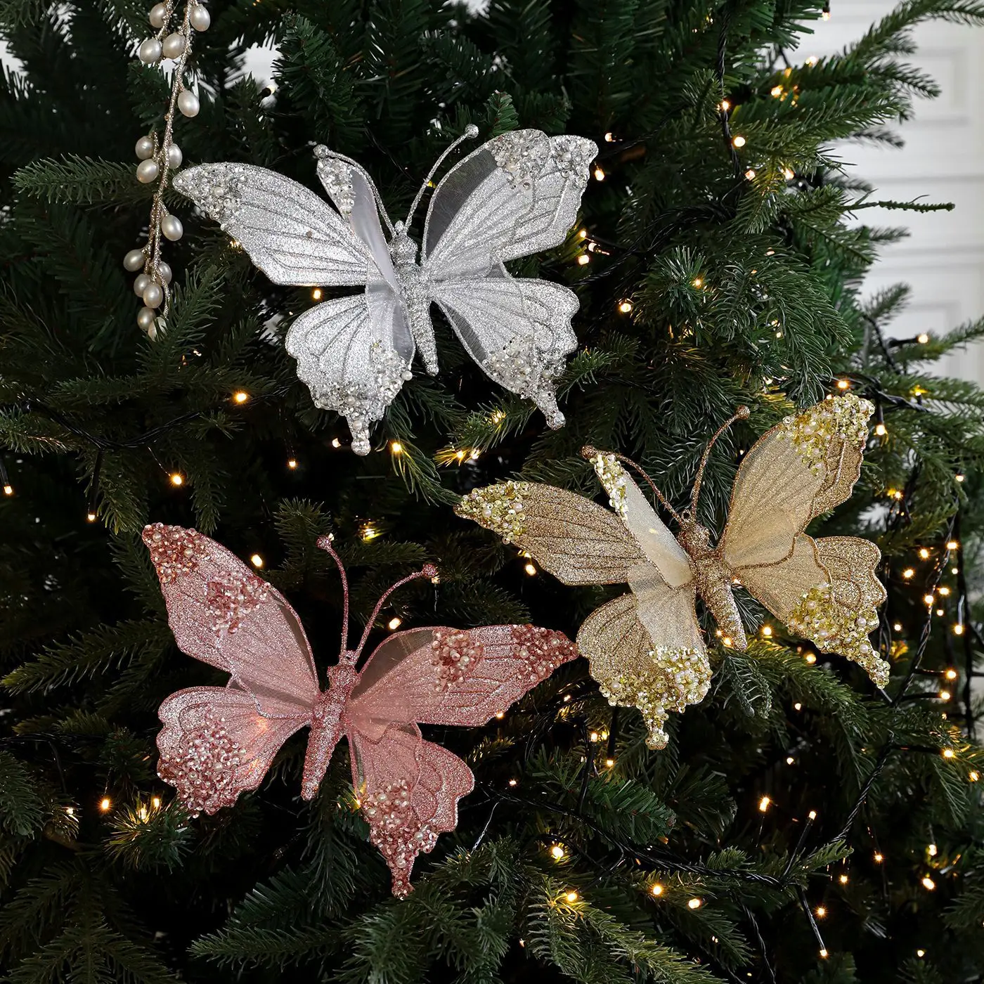 

1pcs Colorful Simulated Mesh Glitter Powder Butterfly Dragonfly Sticky Powder Pearl Christmas Clip Decoration Pendant