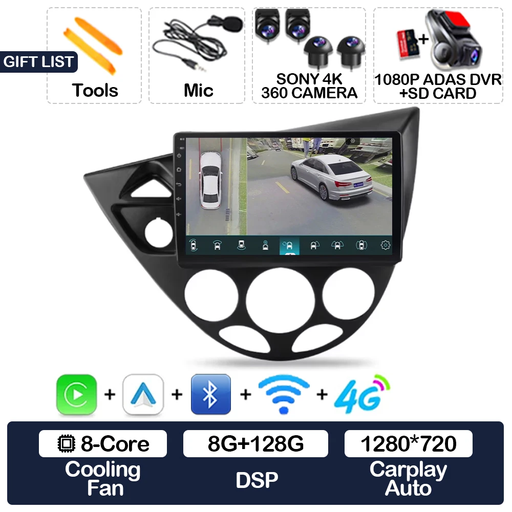 Android 15 Carplay Auto Voor Ford Fiesta 1995-2001 Focus MK1 1998-2004 Autoradio Multimedia Speler Head Unit GPS 4G WIFI QLED