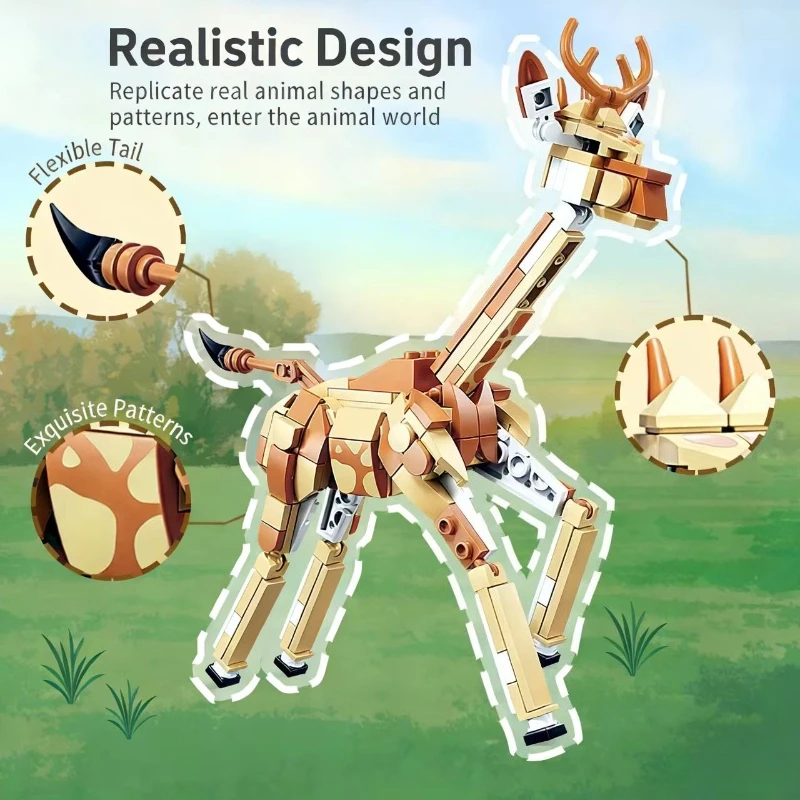 Bloques de Construcción para Niños - Serie Mundo Animal: Jirafa, Canguro, Zorro, Lobo, Rinoceronte, León, Modelo de Ensamblaje