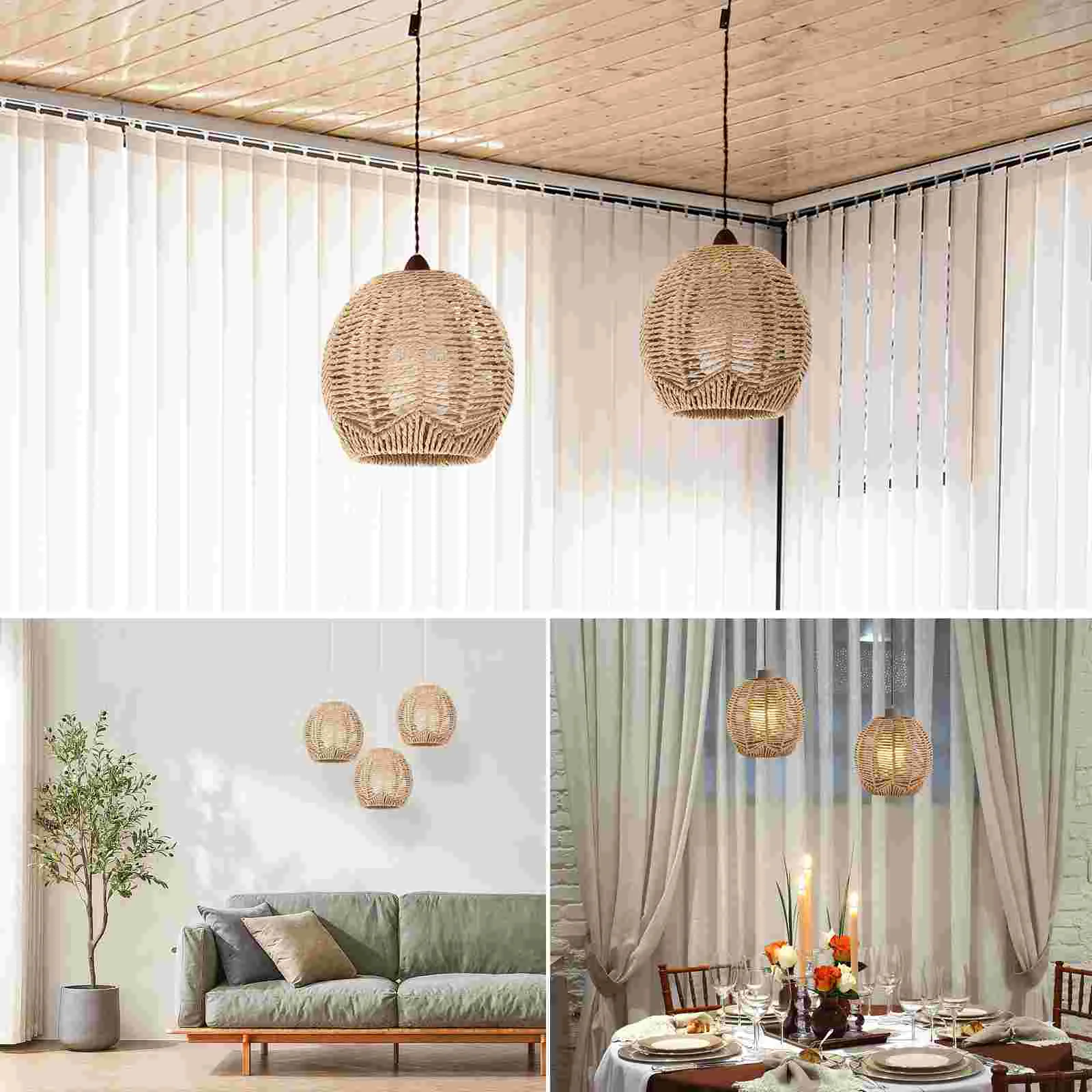 2 Pcs Pendant Light Shades Lights Hollow Lamp Shape Woven Cover Rattan Chandelier Decoration