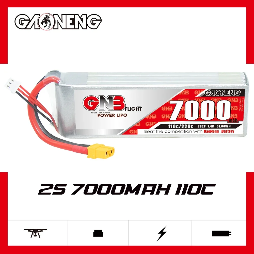 

GAONENG GNB 7000mAh 2S2P 110C 220C 7.4V XT60 LiPo Battery 1/10 and Scale RC Hobby Models Electric RC Devices Touring Car