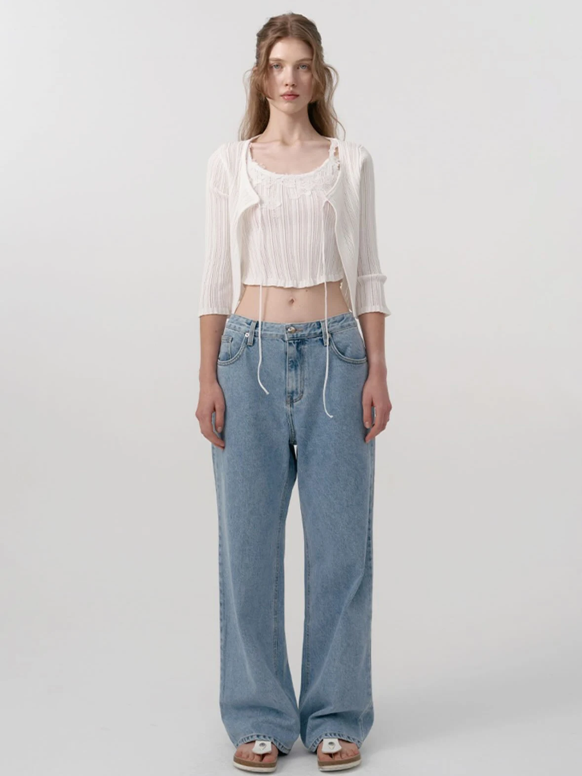 Loose High Waist Light Blue Denim Jeans Women's Long Trousers Dongda Gate Eight Milk Barnnet Casual Wide Leg Pants