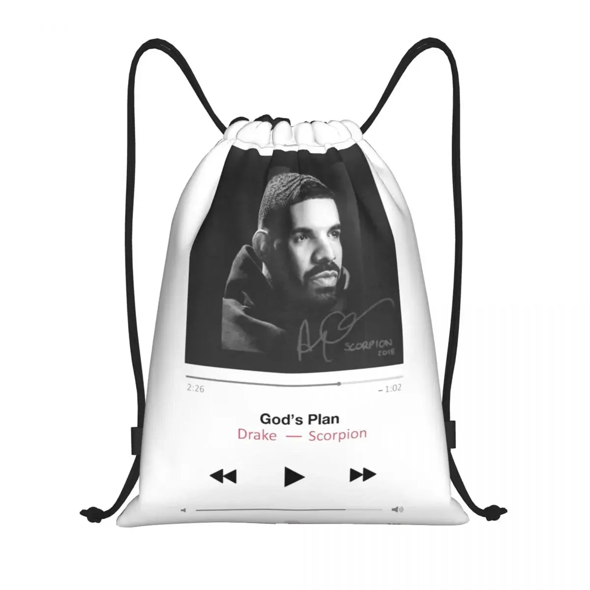 Drake God's Plan Drawstring Backpack Sports Gym Bag Water Resistant Music Album String Sackpack for Working Out