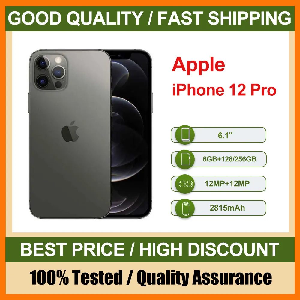 هاتف محمول Apple iPhone 12 Pro مستعمل أصلي 5G معرف الوجه 6.1 "128/256GB ROM 12MP IOS NFC كاميرا هواتف ذكية سداسية النواة