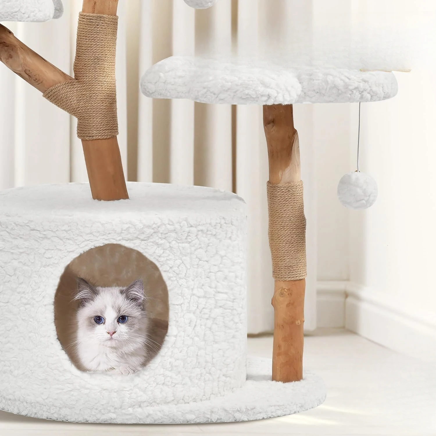 Mat,Hand-Woven Basket and Flower Platform & Cat Condo,Cute Aesthetic Cat Tree with Scratching Posts for Large Cats