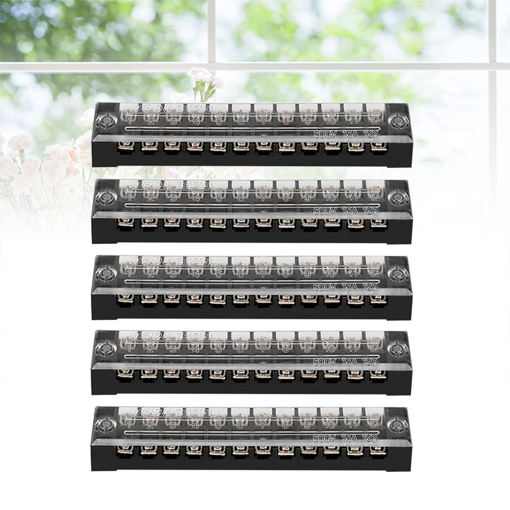 

5Pcs Terminal Barrier Strip 12 Position Two Row 15A Electrical Wire Connector Terminal Block Transparent Cover for Power