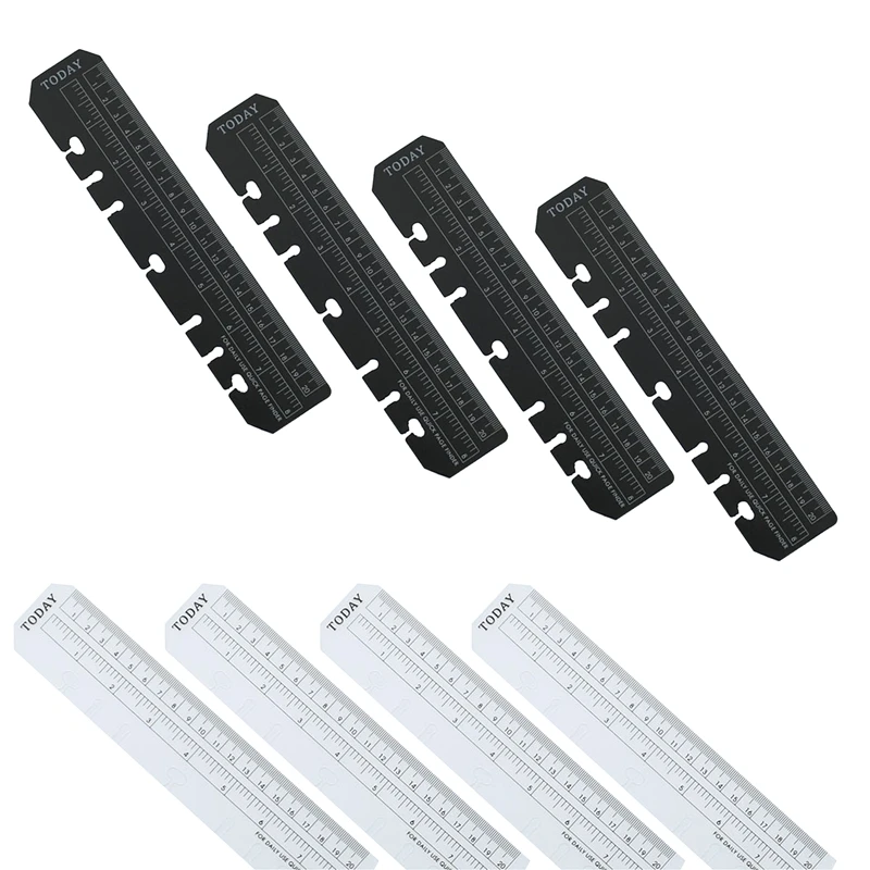 8Pack Plastic Measuring Ruler Quick Page Finder Page Marker Pouch PVC Bookmark Ruler For 6-Hole Binder Notebook(A5 )