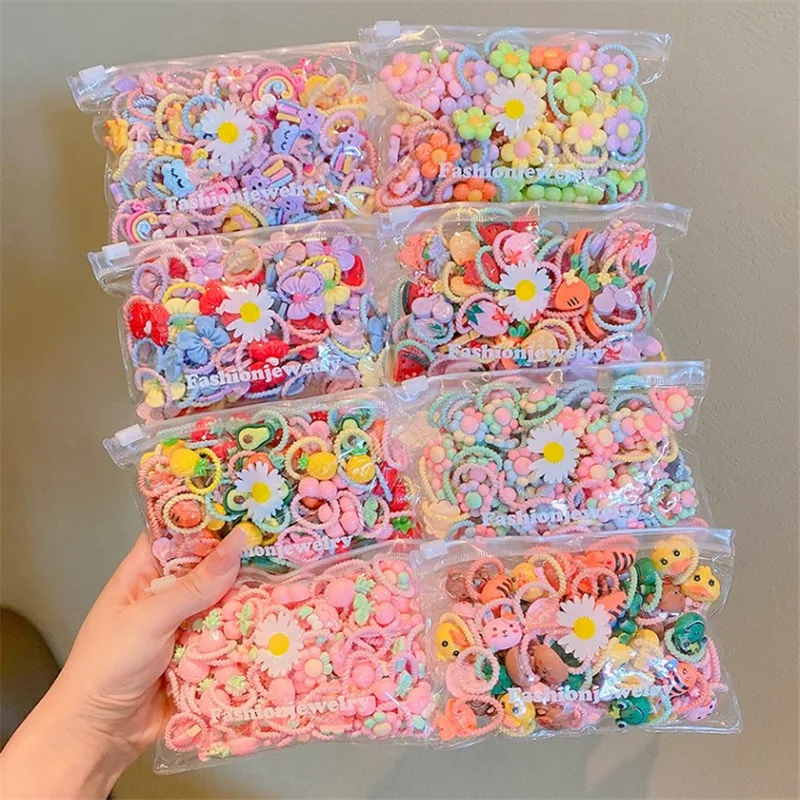 20Pcs/Lot Girls Hair Accessories Small Size Thumbs Elastic Hair Bands Rubber Scrunchies Cartoon Headwear Cute Children Headdress