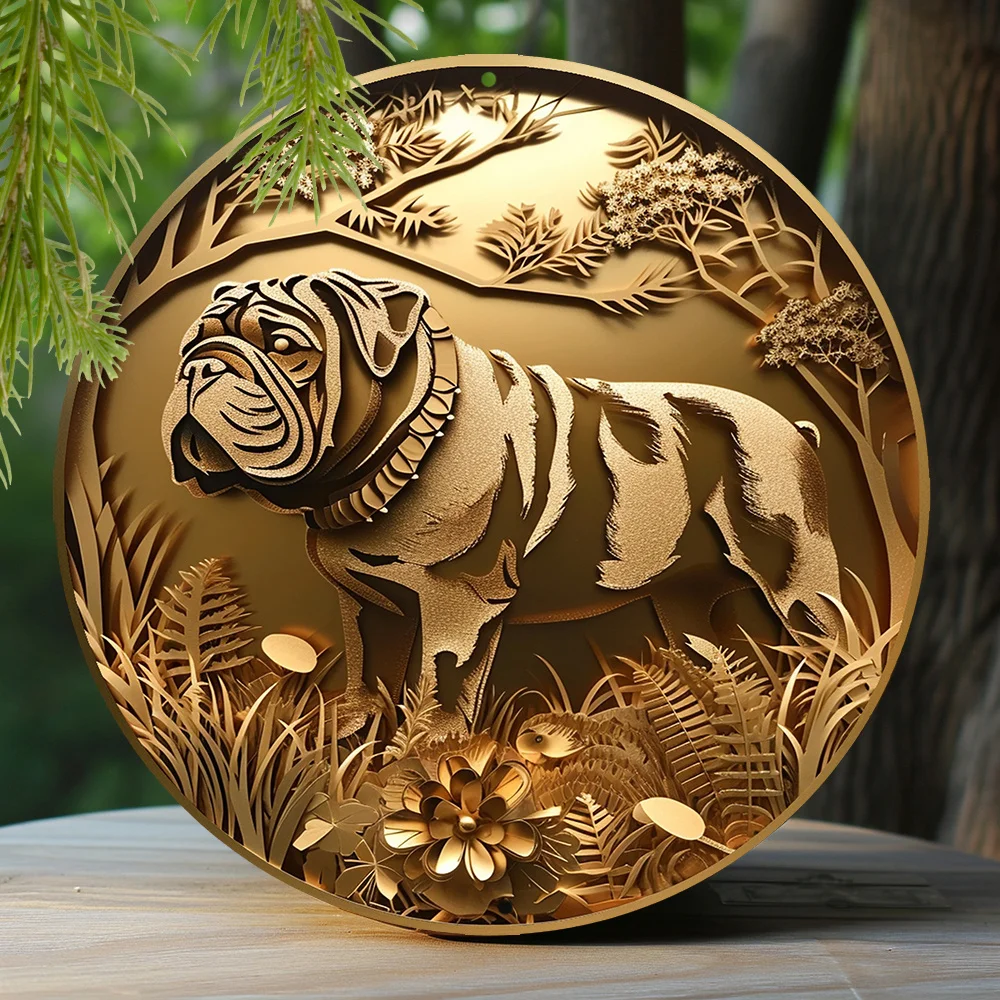 Spring Metal Sign, Foil Stamping Papercut Art Painting Decorative Sign Garden Decor Women Gift English Bulldog Theme Decoration