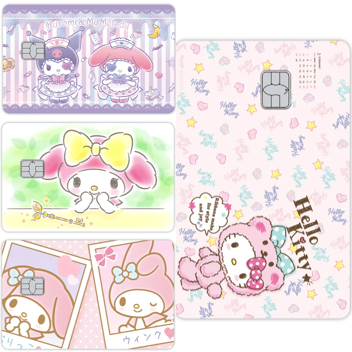 

Аниме Hello Kitty Kawaii водостойкие наклейки на кожу кредитной карты милый Cinnamoroll Kuromi Diy кожаный чехол для карты для маленьких, больших, без чипа