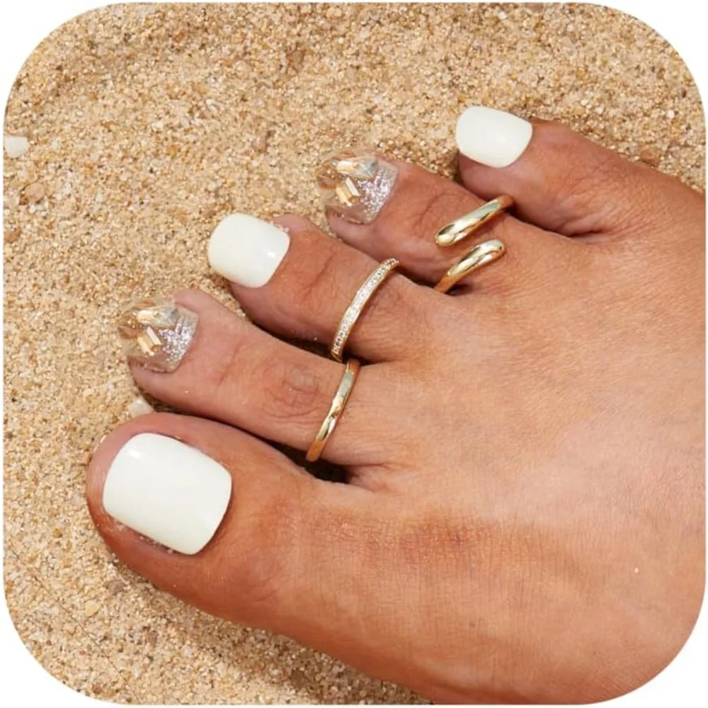 Bobisty 3-teiliges Zehenring-Set für Damen, Anlaufgeschützt, 14K Vergoldet, Verstellbare Zehenringe mit Gänseblümchen-Design und Zirkonia-Band, Sommer-Fußschmuck