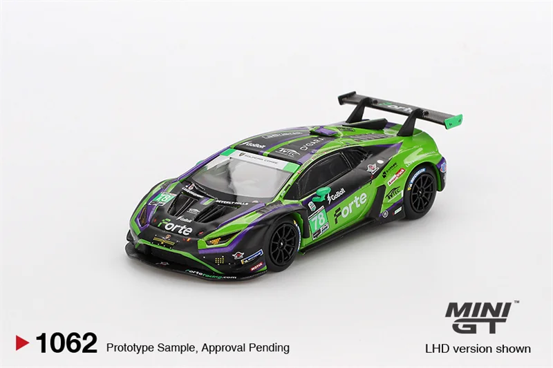 

MINI GT 1:64 Huracan GT3 EVO2 # 78 Forte Racing 2024 IMSA Daytona 24 часа 1062 Коллекционная модель автомобиля из литого металла