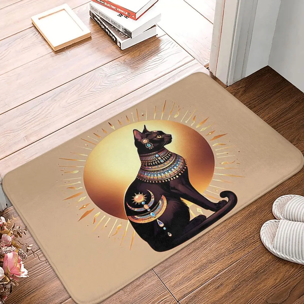 Egyptian Cat Egypt Hieroglyphic Doormat Kitchen Entrance Home Floor Mat Anti-slip Carpet Rug for Bedroom Footpad Mats
