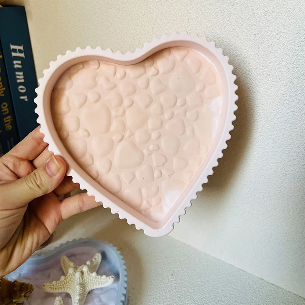 Big Heart-shaped Tray Concrete Mold Rose Storage Box Cement Candle Holder Trinkets Gypsum Dish Silicone Resin Molds Candlestick