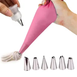 Silicone Icing Piping Cream Pastry Bag + 6 Stainless Steel Cake Nozzle DIY Cake Decorating Tips Fondant Pastry Tools