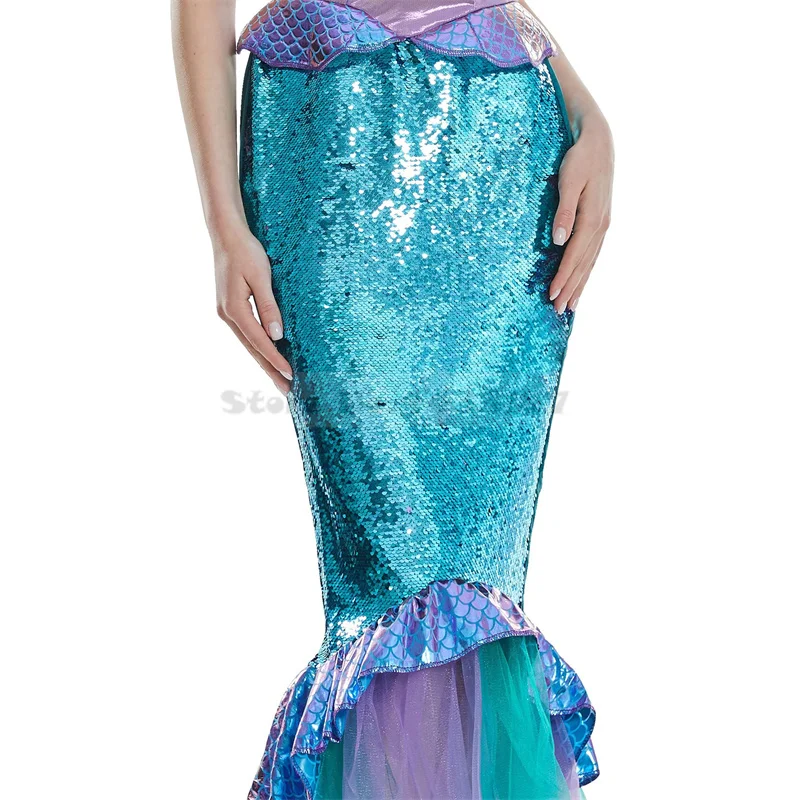 Halloween Women Cosplay Costume Adult Mermaid Princess Bling Dress Sexy Patchwork Slim Mermaid Dress Stage Performance Costume