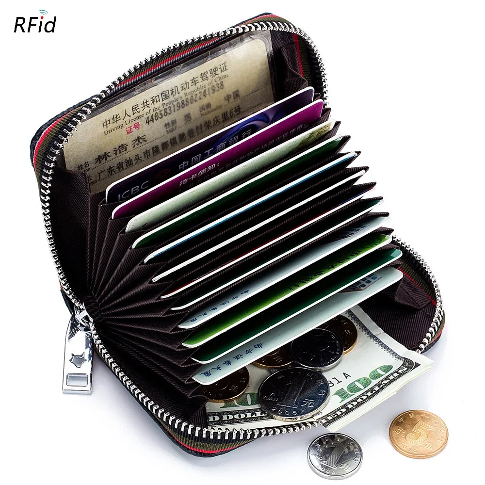 Genuine Leather Zipper Rfid Card Wallet Mil-Color Option Cardholder Coin Purse Coin Bag for Women