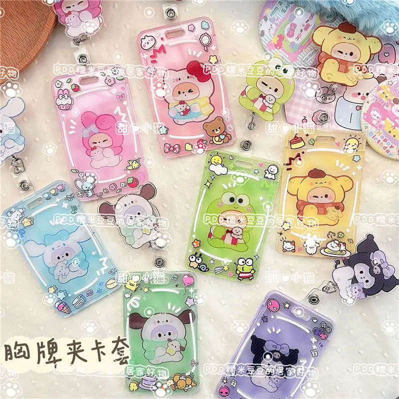 

Sanrio anime cartoon card holder Kuromi Pachacco Hello Kitty retractable nameplate easy-to-pull ID card photo storage card gift