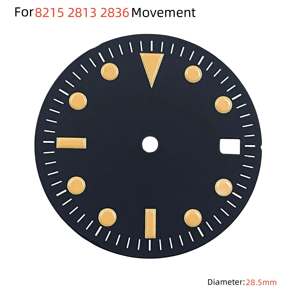 28.5MM Watch Dial Black Gold  No Luminous Watch Face for 8215 2813 2836 Movement Watch Replacement Part