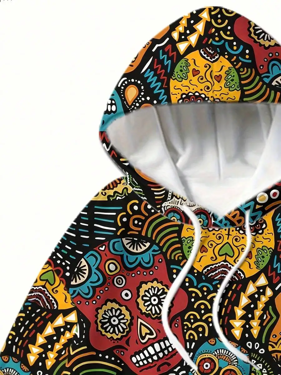 

Mens Skull Digital Print Loose Hoodie And Pants Set Comfortable Activewear Tracksuit