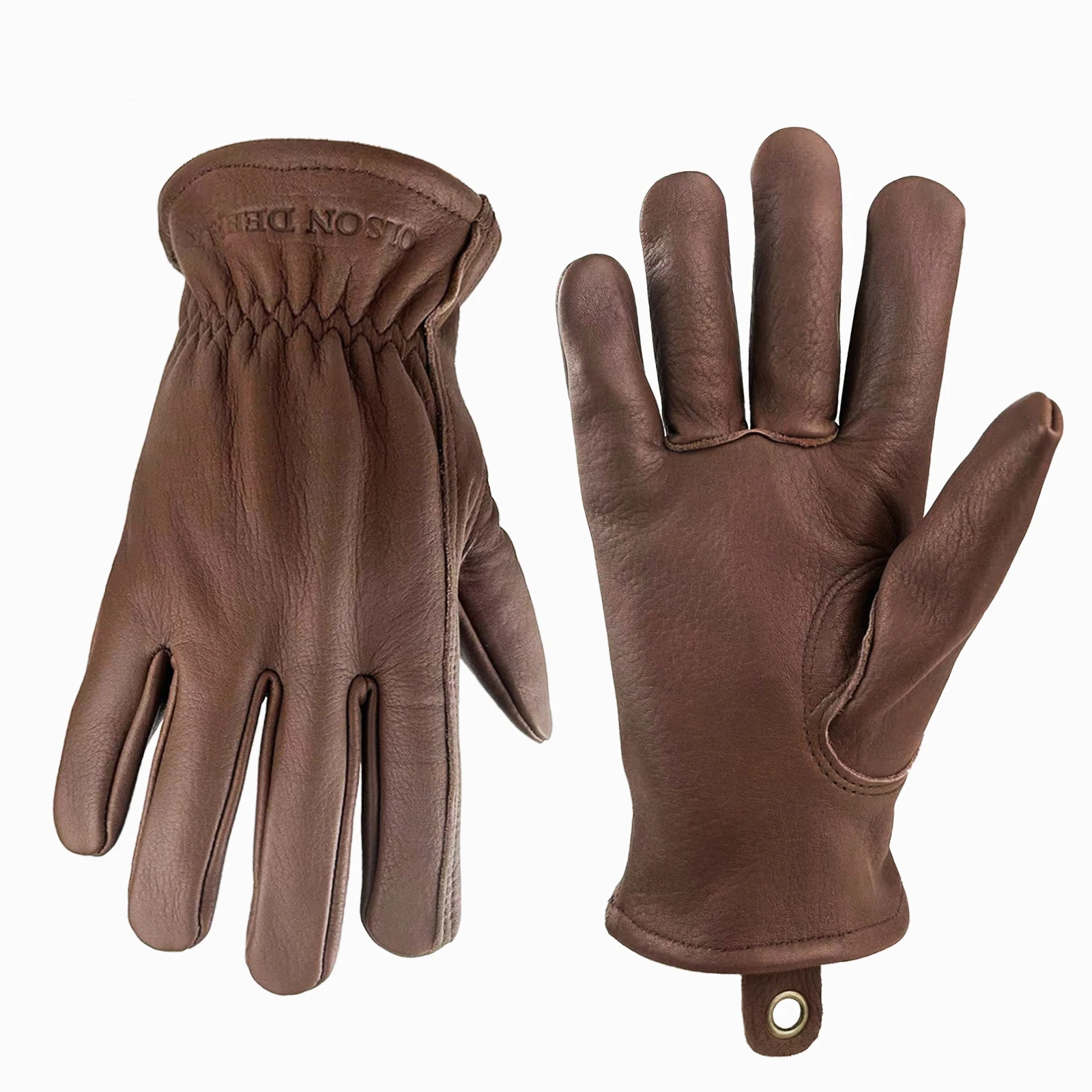 OLSON DEEPAK Brown Leather Work Gloves for Men & Women, Cowhide Work Gloves for Wood Cutting, DIY, Yardwork, Construction