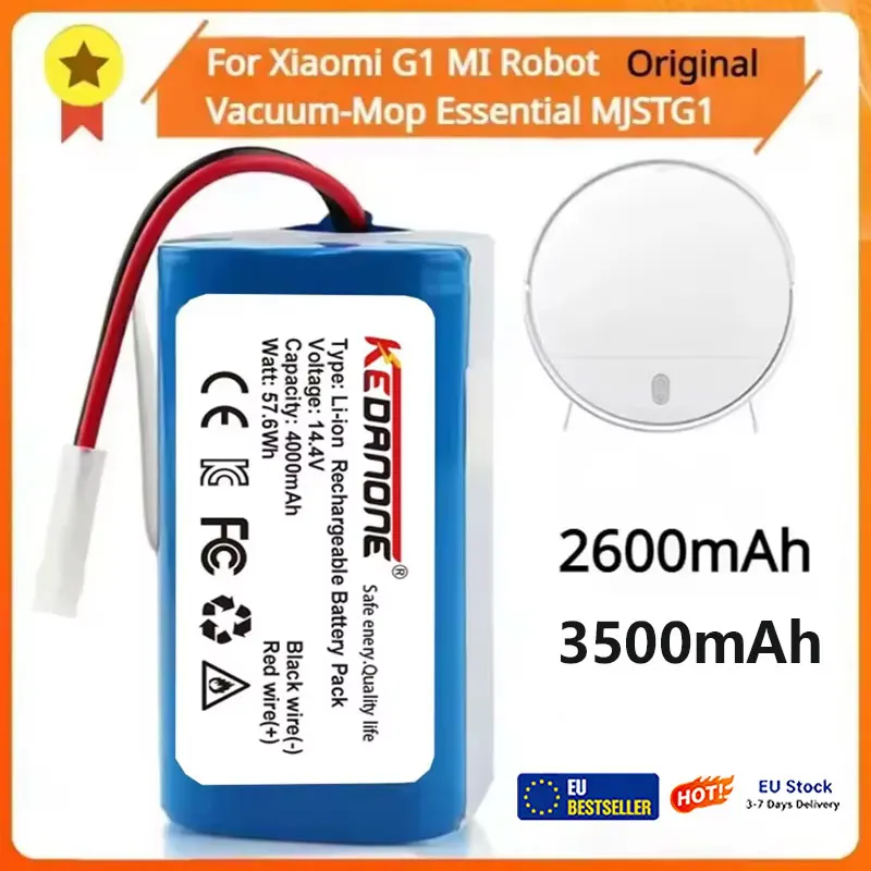 Batteria di ricambio 14,4V 18650 4S1P 2600mAh/3500mAh per XIAOMI MIJIA Mi Robot Vacuum-Mop Essential MJSTG1 SKV4136GL Puppyoo R30 FLYCO FC9601 Batteria Li-ion originale 14,8V 3500mAh per aspirapolvere