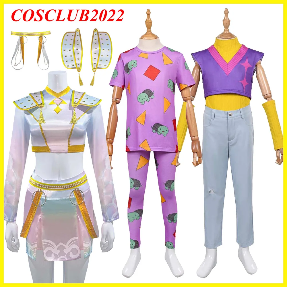 

Kids Mystery Zoey Cosplay Stage Costume Sleepwear Demons 2025 Movie Hunters Roleplay Top Vest Pants Outfits Halloween Child Suit