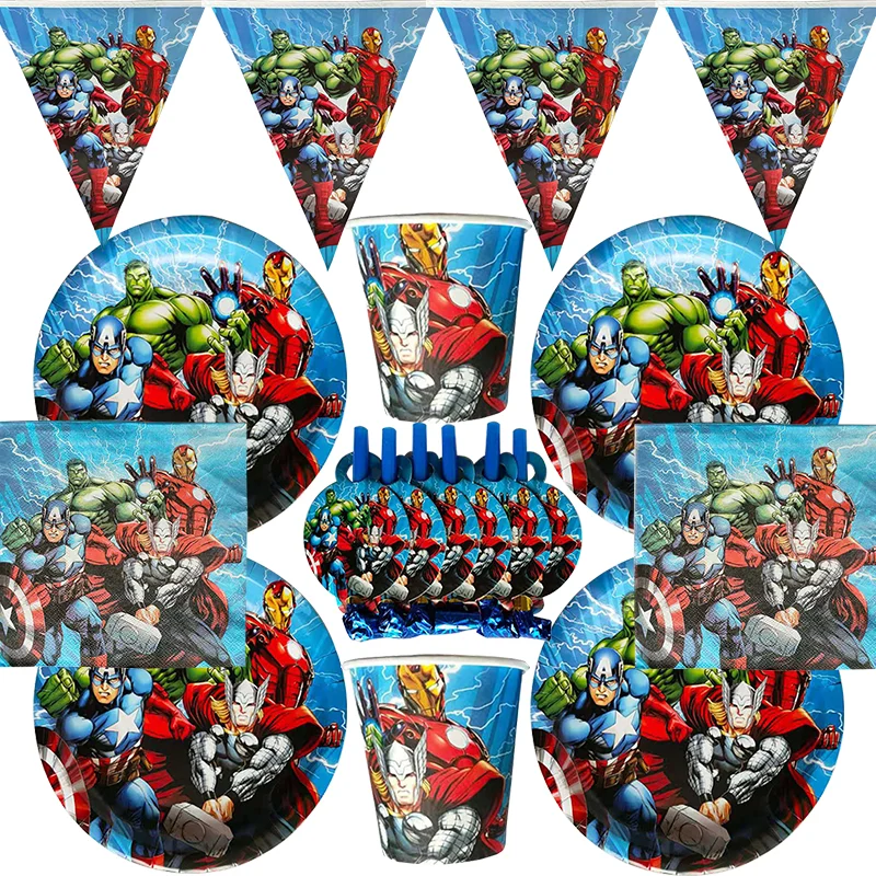 Disney's Avengers Themed Birthday Party Disposable Cutlery Supplies Cups and Plates Tissue Paper Kids Party Decorations Dinner