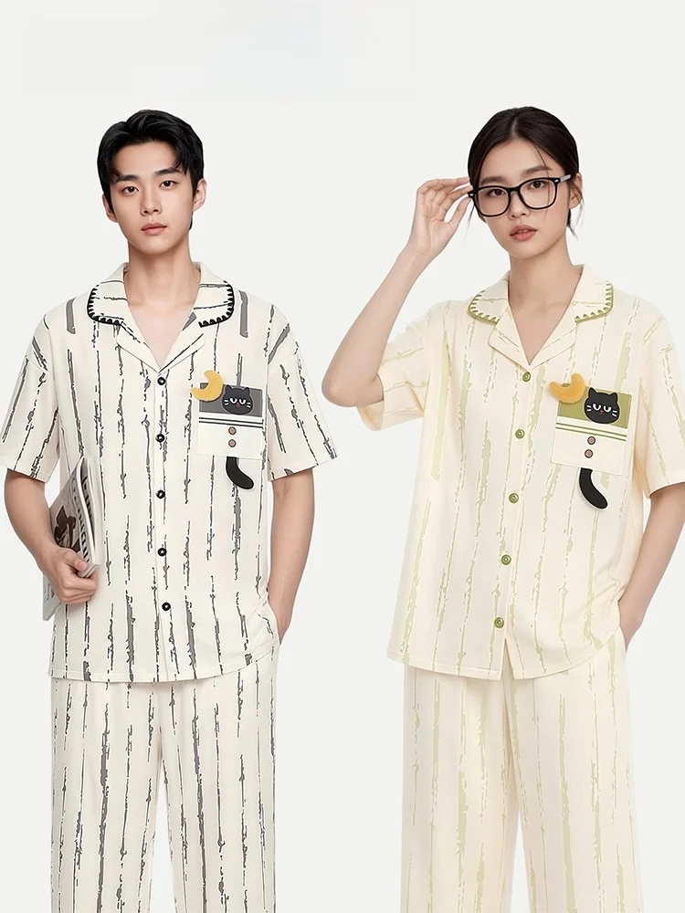 pinkbread-moon-pijamas-para-parejas-de-algodon-puro-de-manga-corta-para-mujer-ropa-de-verano-con-dibujos-animados-para-exteriores-ropa-para-el-hogar