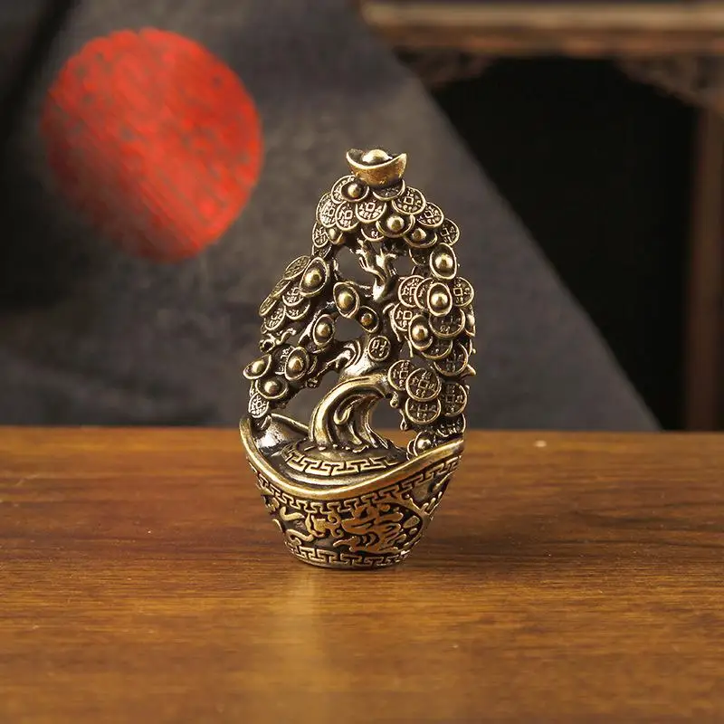 Copper Wealth Tree Figure Ornament Home Decor Statue Prosperity Chinese Creative Brass Desktop Decoration