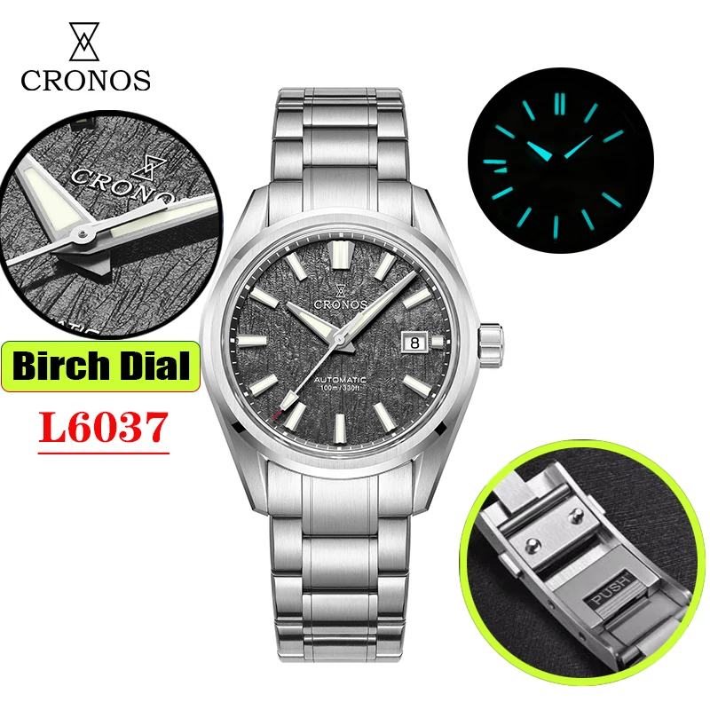 Cronos New 39mm Texture Luxury Men Business Dress Watches SW200 Automatic Mechanical Waterproof 100m L6037M