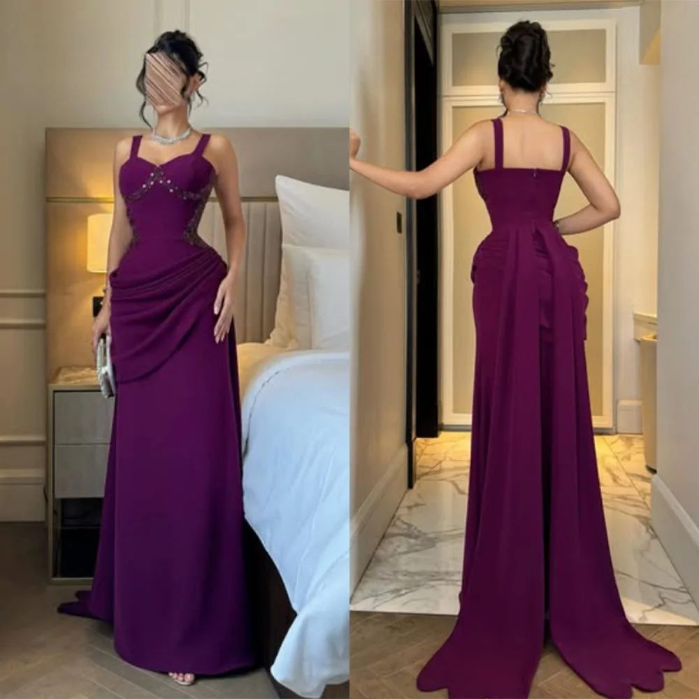 

High Quality Customized Sweetheart Floor Length Sleeveless Beaded Wide Suspenders Elegant Dress Women for Wedding Party فساتين