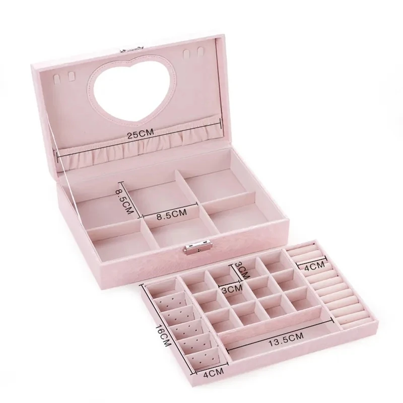 Sweet Princess-style Jewelry Storage Box Big-capacity Double-layered Ring Earrings Organizer Light Luxury Pure Color Jewelry Box