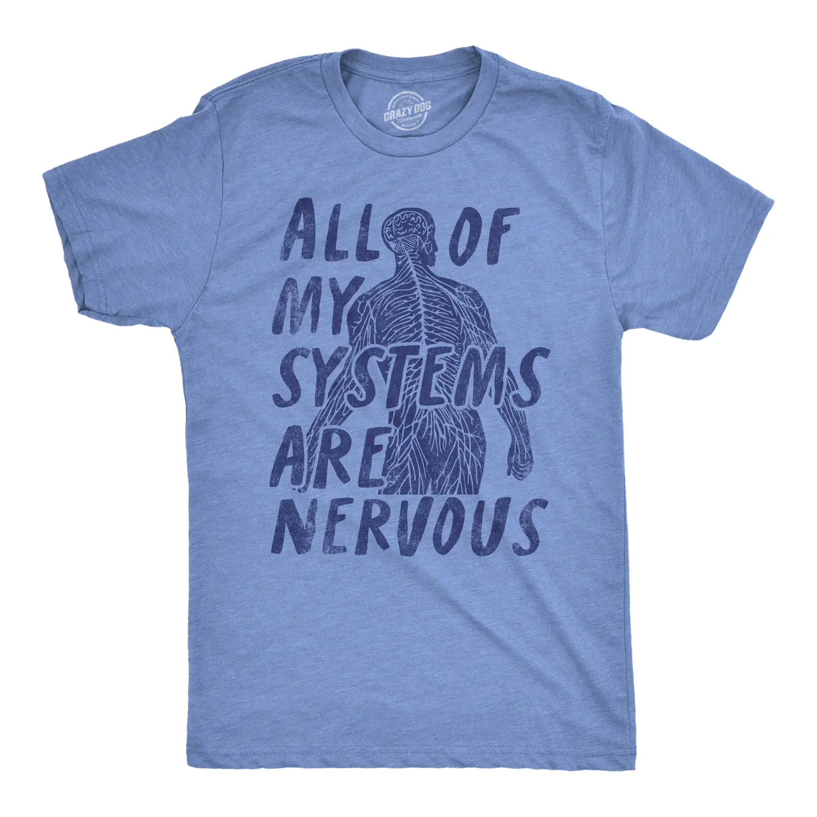 Mens All Of My Systems Are Nervous T Shirt Funny Anxious Anatomy Joke Tee For