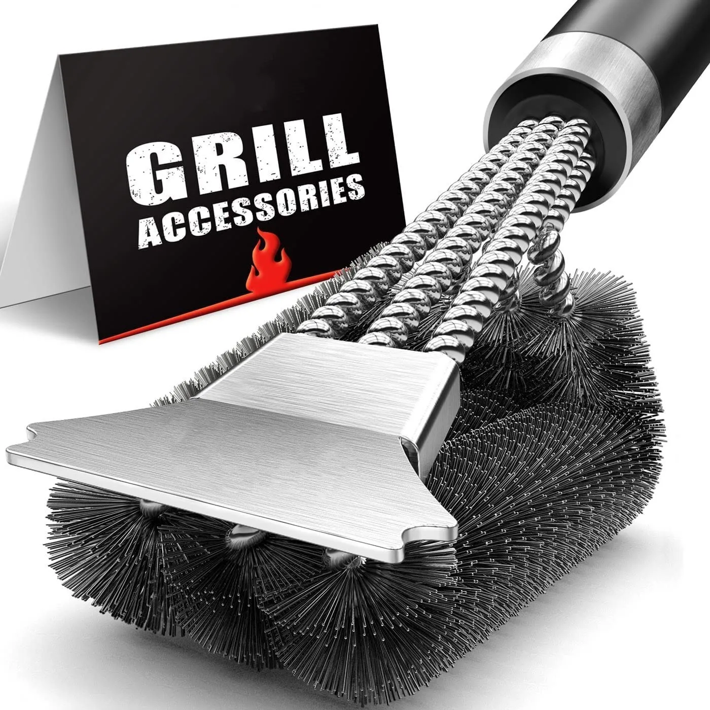 8 Inch Stainless Steel Grill Brush and Scraper Safe Woven Wire Bristle BBQ Cleaning Brush for Weber Gas Charcoal Grill