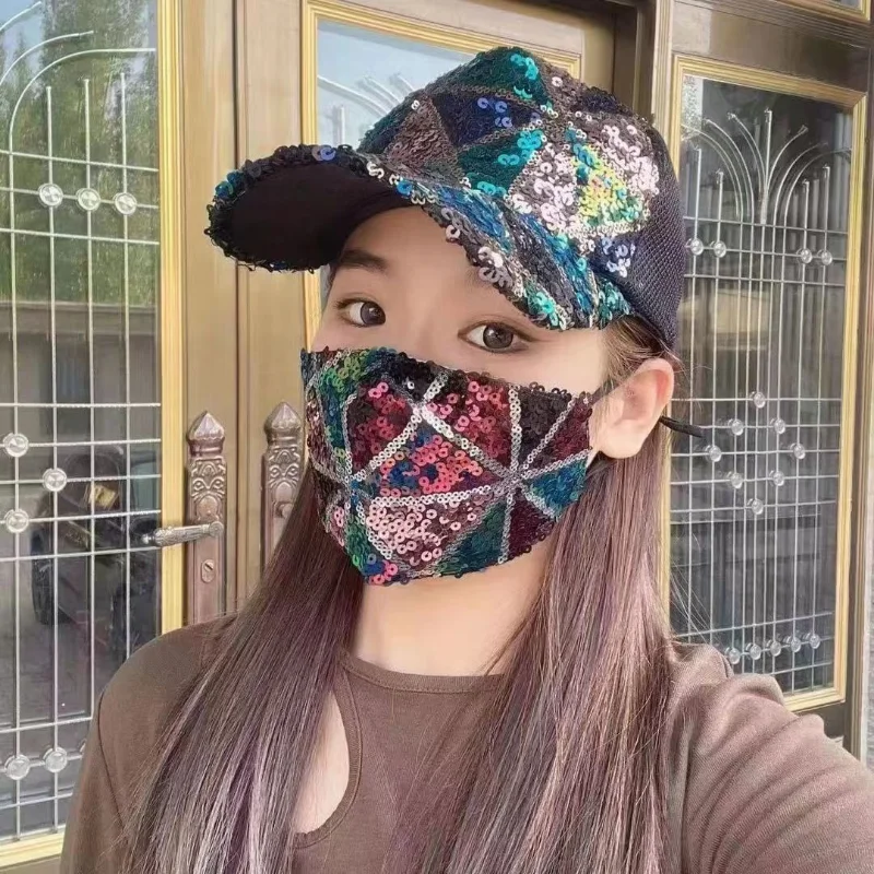 Women Bling Sequin Baseball Cap, Mesh Breathable Trucker Hat, Glitter Sun Visor Snapback Hip Hop Street Style Sun Hat Trendy